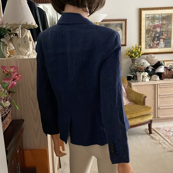 Ann Taylor blue linen blazer with cotton lining - Picture 4 of 9